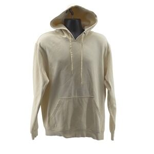 Cocoburry Hoodie Mens L Cream Beige Solid Pullover Kangaroo Pocket Fleece Lined